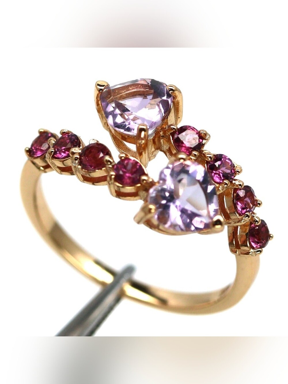 Beautiful Sterling Silver Genuine Pink Amethyst & Rhodolite Crystal Ring!♡
